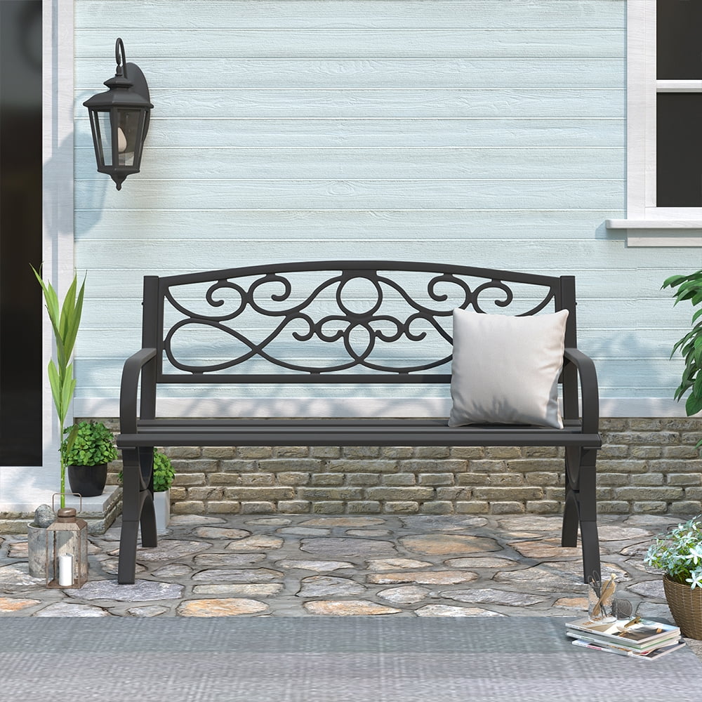Abble High Back Outdoor Metal Garden Bench Steel Patio Loveseat Park Bench