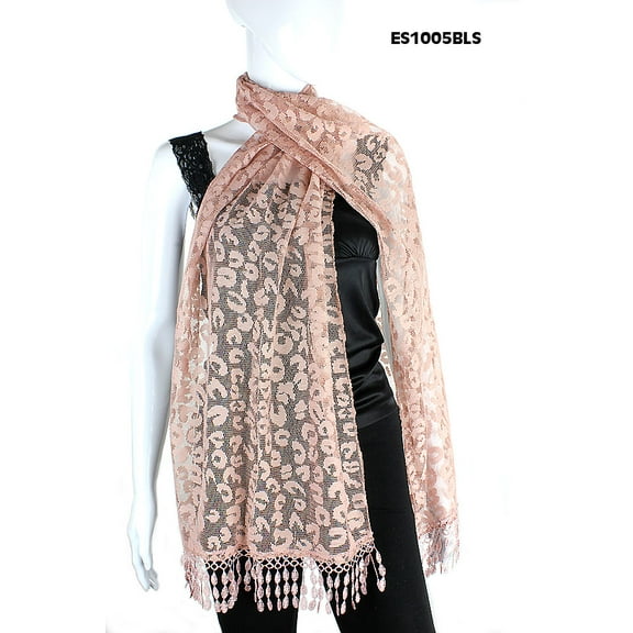 Scarf - Lace w/ Fringes - Leopard Print - SF-ES1005BLS