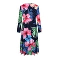 thumbnail image 5 of Gamivast Summer Dresses for Women Long Sleeve Round Neck Tropical Maxi Dress Hibiscus Floral Print Swing Dress High Waist Flowy Long Dress Beach Holiday, 5 of 6
