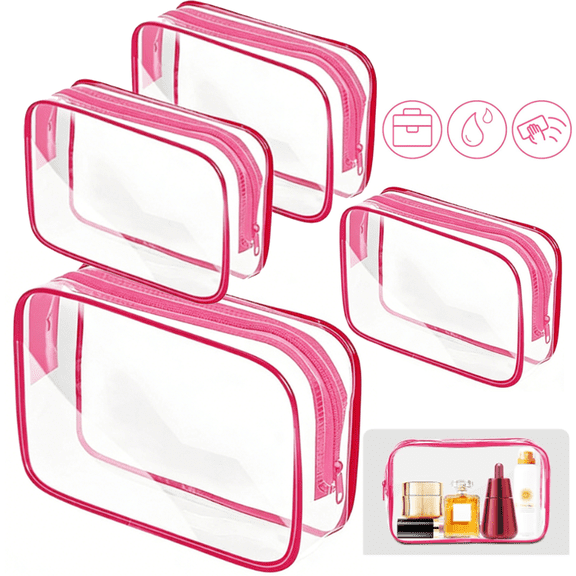 4Pcs Clear Makeup Bag,Portable Travel Toiletry Bags with Zipper, Clear Organizer Bags, PVC Cosmetic Pouch