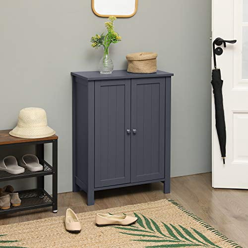 Floor Storage Cabinet,  Storage Unit with 2 Adjustable Shelves,  Cabinet Freestanding, Slate Gray