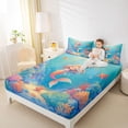 thumbnail image 3 of Feelyou Kawaii Ocean Mermaid Queen Sheet Sets for Kids Boys Girls, Starfish Coral Wildlife Bed Set, Blue, 4 Pieces, 3 of 5