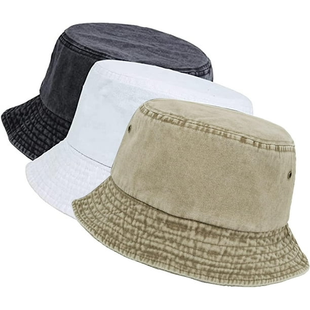 3 Pack Washed Cotton Bucket Hats Packable Summer Outdoor Cap Travel Beach  Sun Hat Plain Colors for Men Women 