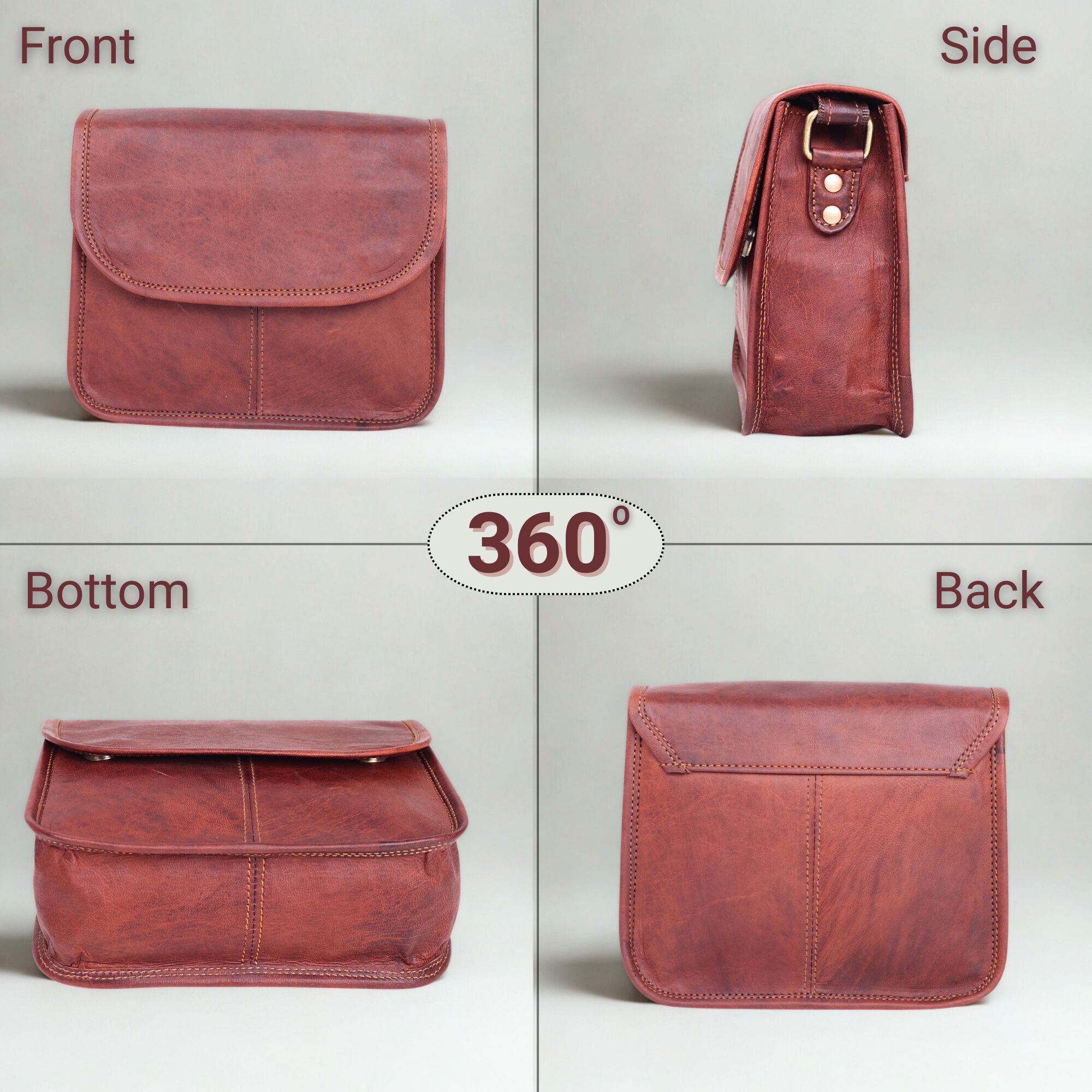 9" Small Leather Crossbody Bags for Women – Genuine Brown Leather Purse, Cute Shoulder Handbag, Vintage Cross Body Mini Bag (Brown)