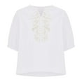 thumbnail image 5 of Women Tops under $5! Cagogo Women's Summer 3/4 Sleeve Cotton Linen Tops Vintage Mexican Embroidered Shirts Casual V Neck Boho Blouse Oversized Fashion Tredny Outfits Clothes, 5 of 8