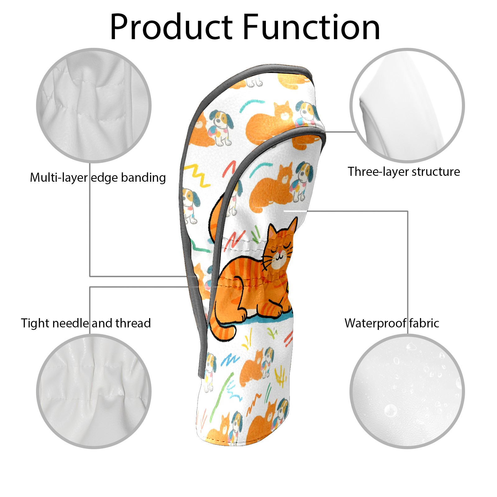 Golf Club Covers, Orange Pets Premium PU Leather Driver Hybrid Putter Head Covers with Velvet Lining, Waterproof Golf Gifts for Men Women