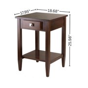 FurniFact End Table with Drawer, Tapered Legs, Lower Shelf, Walnut