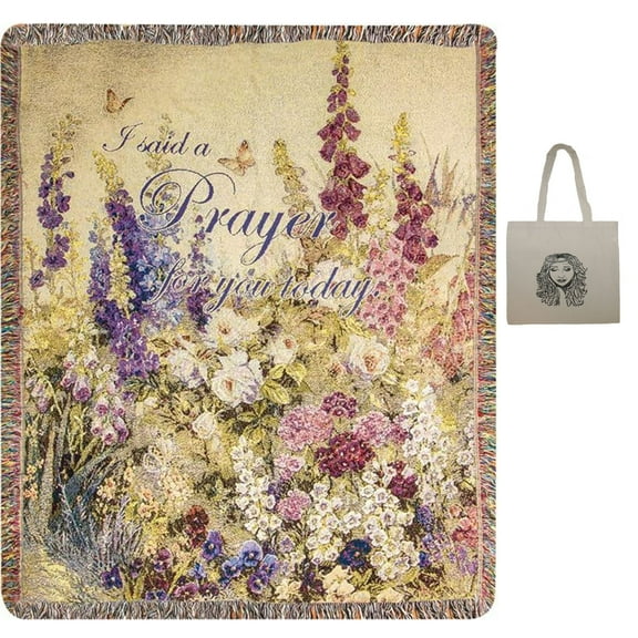 Butterfly Paradise I Said A Prayer For You 50" x 60" Inspirational Tapestry Throw Blanket & Angel Tote, Friendship, Religious, Sympathy, Memorial, Bereavement