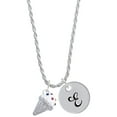thumbnail image 1 of Delight Jewelry 3-D Vanilla Ice Cream Cone with Crystal Sprinkles Silvertone Script Initial Disc - E - Charm Necklace, 20"+3", 1 of 4
