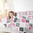 thumbnail image 5 of Castle Fairy Retro Geometric Quatrefoil Queen Bedding 7pcs,Bohemian Grid Motif Bedding Comforter Set Queen,Pink Gray Mint,Reversible, 5 of 7