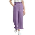thumbnail image 3 of Bnwani Girls Flare Pants Wide Leg Pants Elastic Waist Button Casual Loose Pants with Pockets Purple, 3 of 8