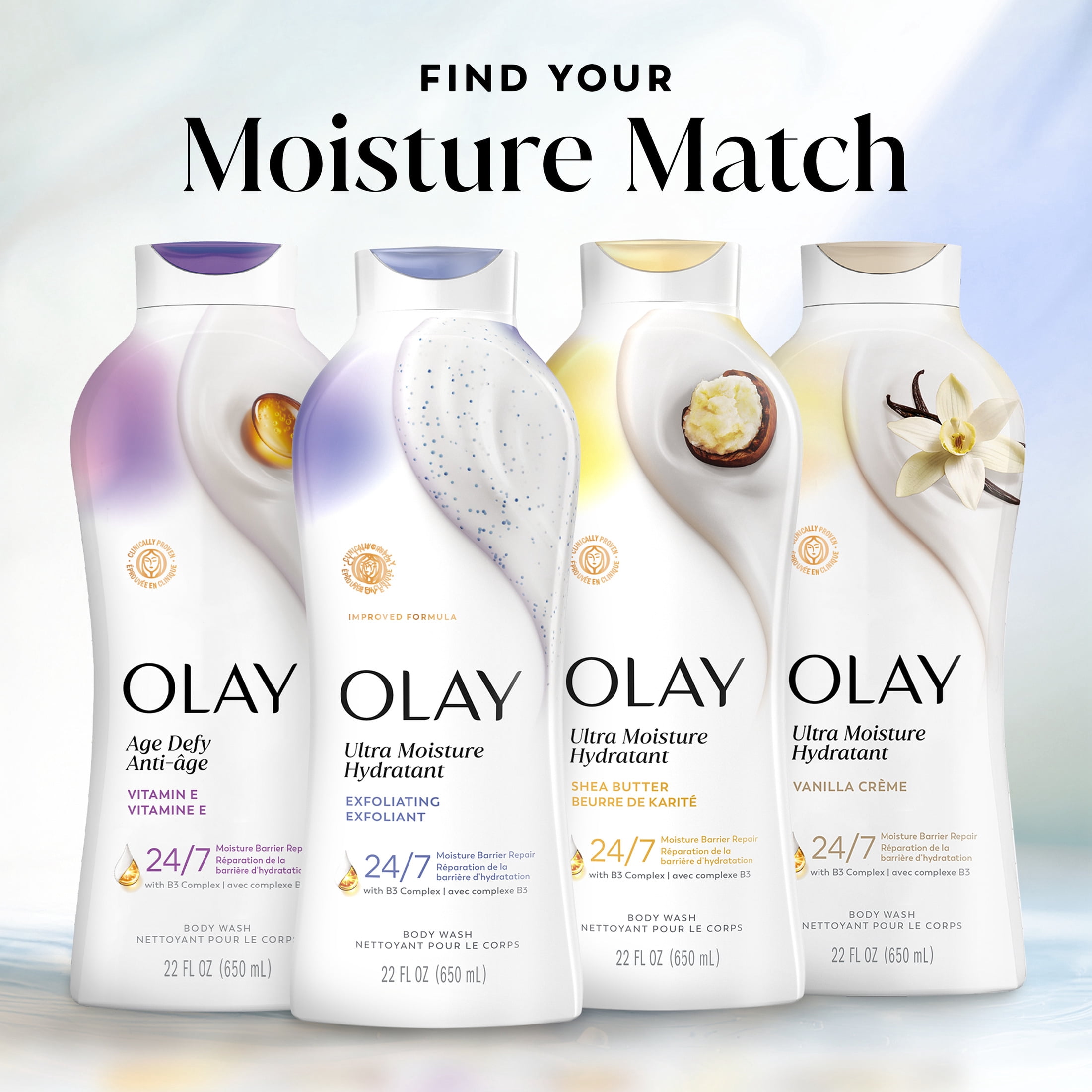 Olay Ultra Moisture Body Wash, Exfoliating, Vitamin B3 & Hyaluronic Blend, 22 FL OZ