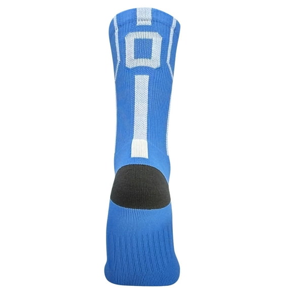 Mk Socks Player ID Jersey Number SINGLE Crew Sock - Columbia Blue, White (SINGLE-0, S)
