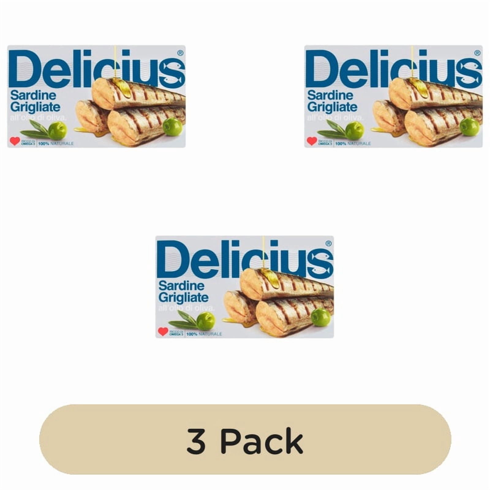 Delicius Grilled Sardines in Olive Oil 90g, British Import (Pack of 3)