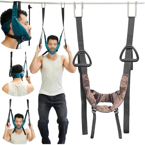 Portable Cervical Traction Stretcher, Adjustable Neck Stretcher for,Home Cervical Decompression Device, Inflatable Neck Support Pillow for Relaxation ,Brown