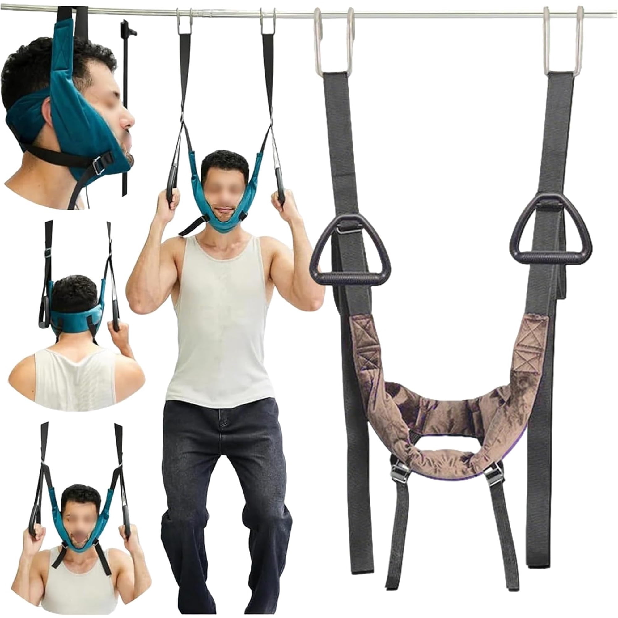 Portable Cervical Traction Stretcher, Adjustable Neck Stretcher for,Home Cervical Decompression Device, Inflatable Neck Support Pillow for Relaxation ，Brown