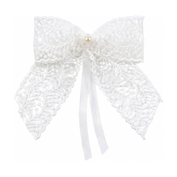 SDJMa White Lace Bow, 4.7x6.7 Inches Small Pre-Tied Bow for Christmas Tree Wreath Garland Gift Wrapping DIY Crafts