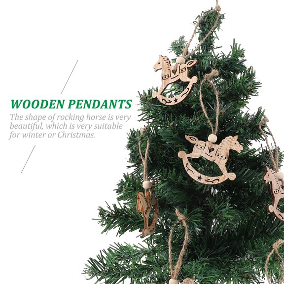 RUNROTOO 6Pcs Wooden Rocking Horse Pendant Ornaments Wood Christmas Tree Ornament For Winter Season