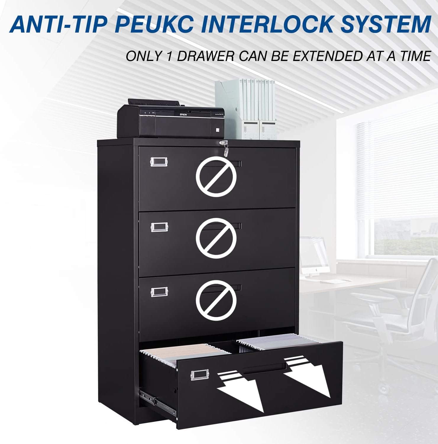 Lateral Filing Cabinets for Home Office, Office Storage Drawers with Lock for Hanging Files Legal/Letter A4 Size, Assemble Required