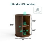 LINSY HOME Fluted Round End Tables for Living Room, Nightstand for Bedroom with with Sliding Tambour Door and Adjustable Shelves, Walnut(1 Pcs)