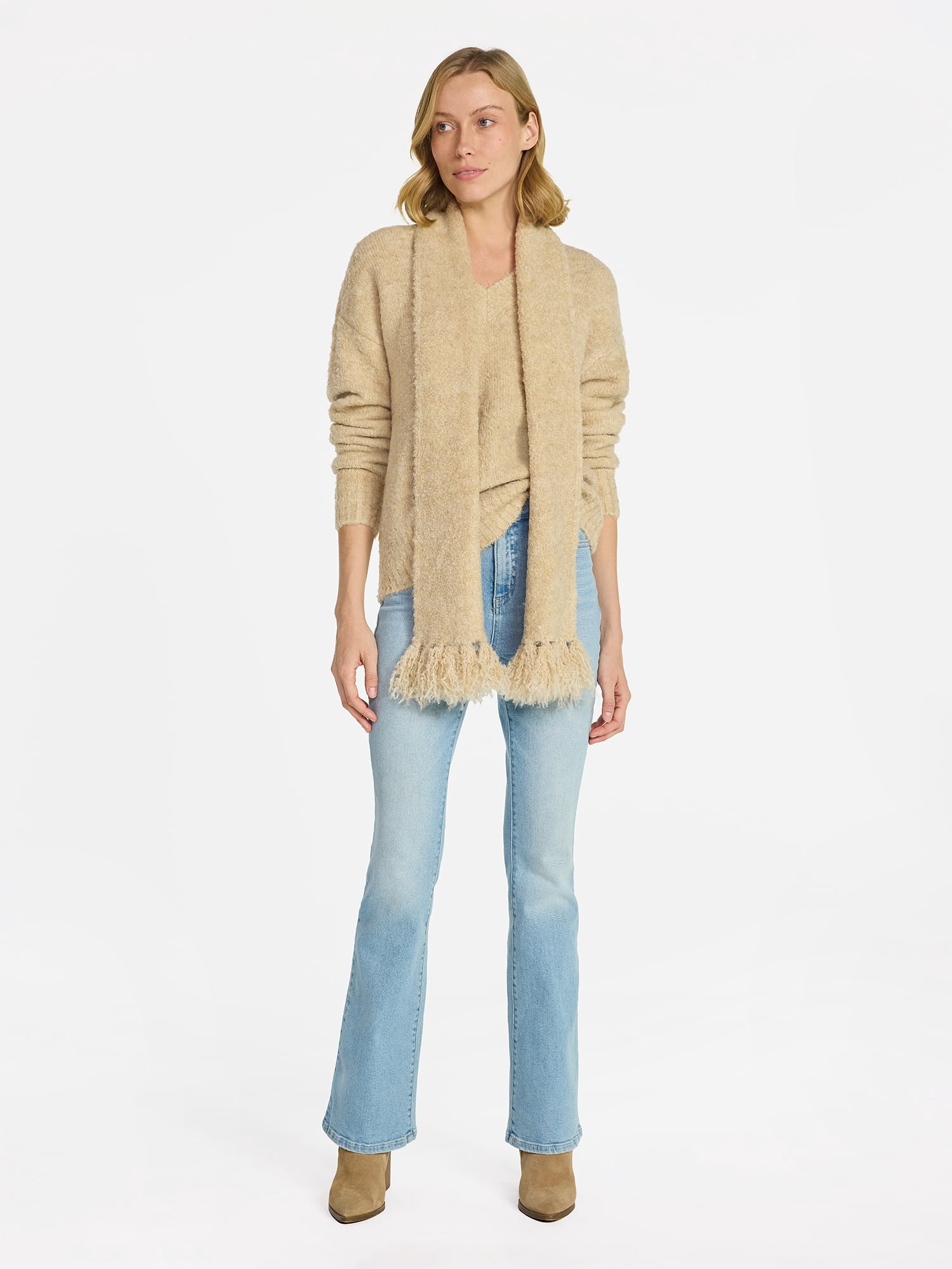 99 Jane Street Women's and Women's Plus Boucle Sweater and Scarf Set, Midweight, 2-Piece, Sizes XS-4X