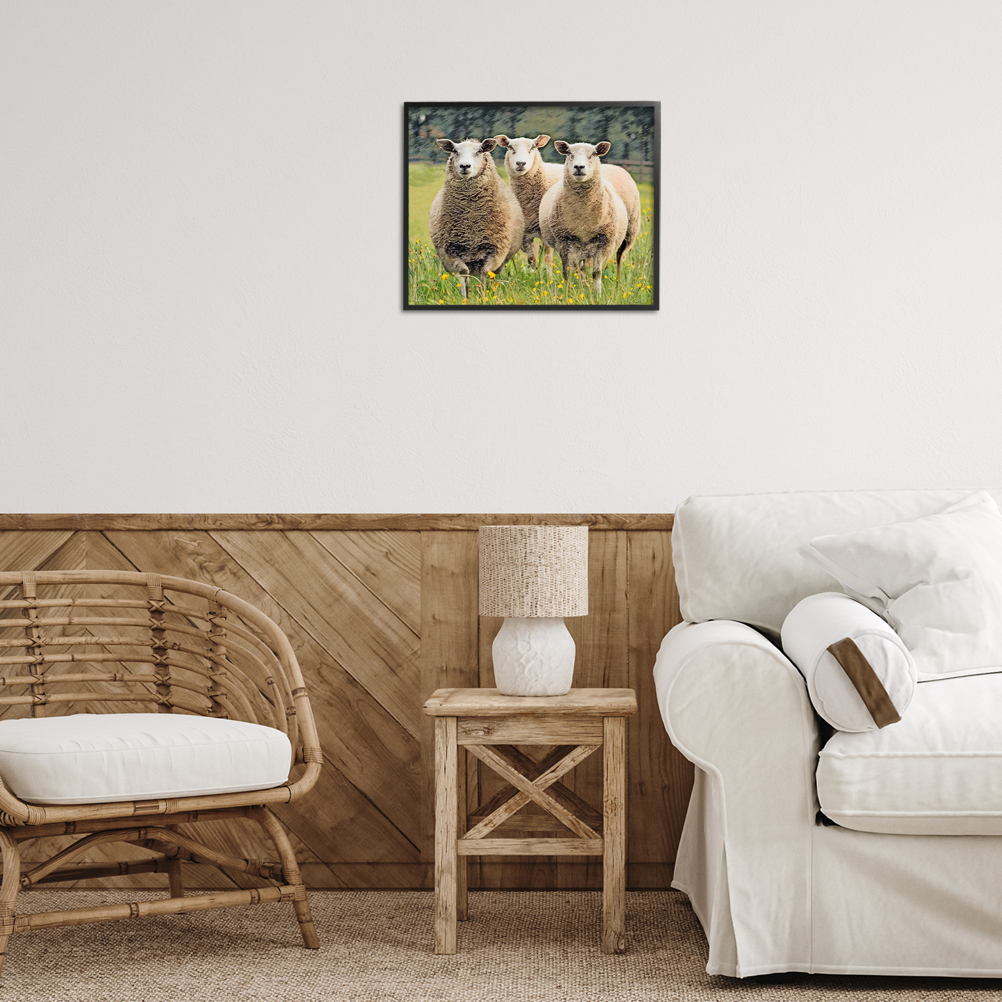 Stupell Industries Sheep Grazing in Grass Animals & Insects Painting Black Framed Art Print Wall Art, 20 x 16
