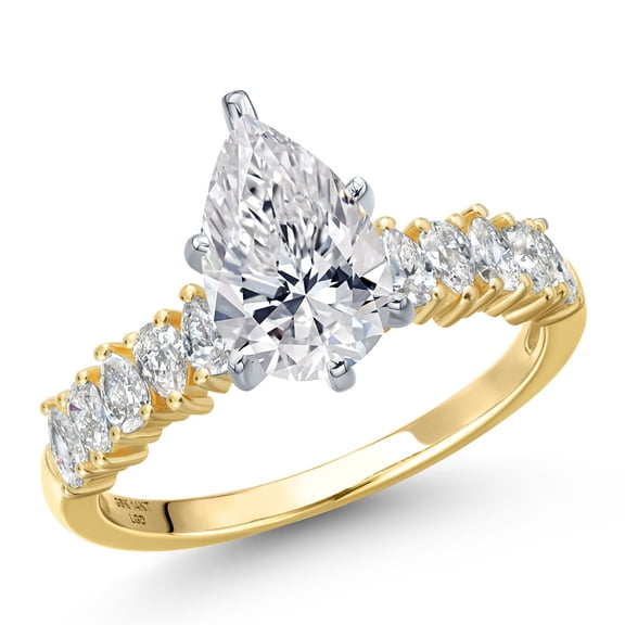 Gem Stone King 2.60 Cttw IGI Certified Lab Grown Diamond in 14K Two-Tone Gold Engagement Ring for Women | Pear Shape Center Diamond 2.00 Ct | E-F Color | VS1-VS2 Clarity | Size 9