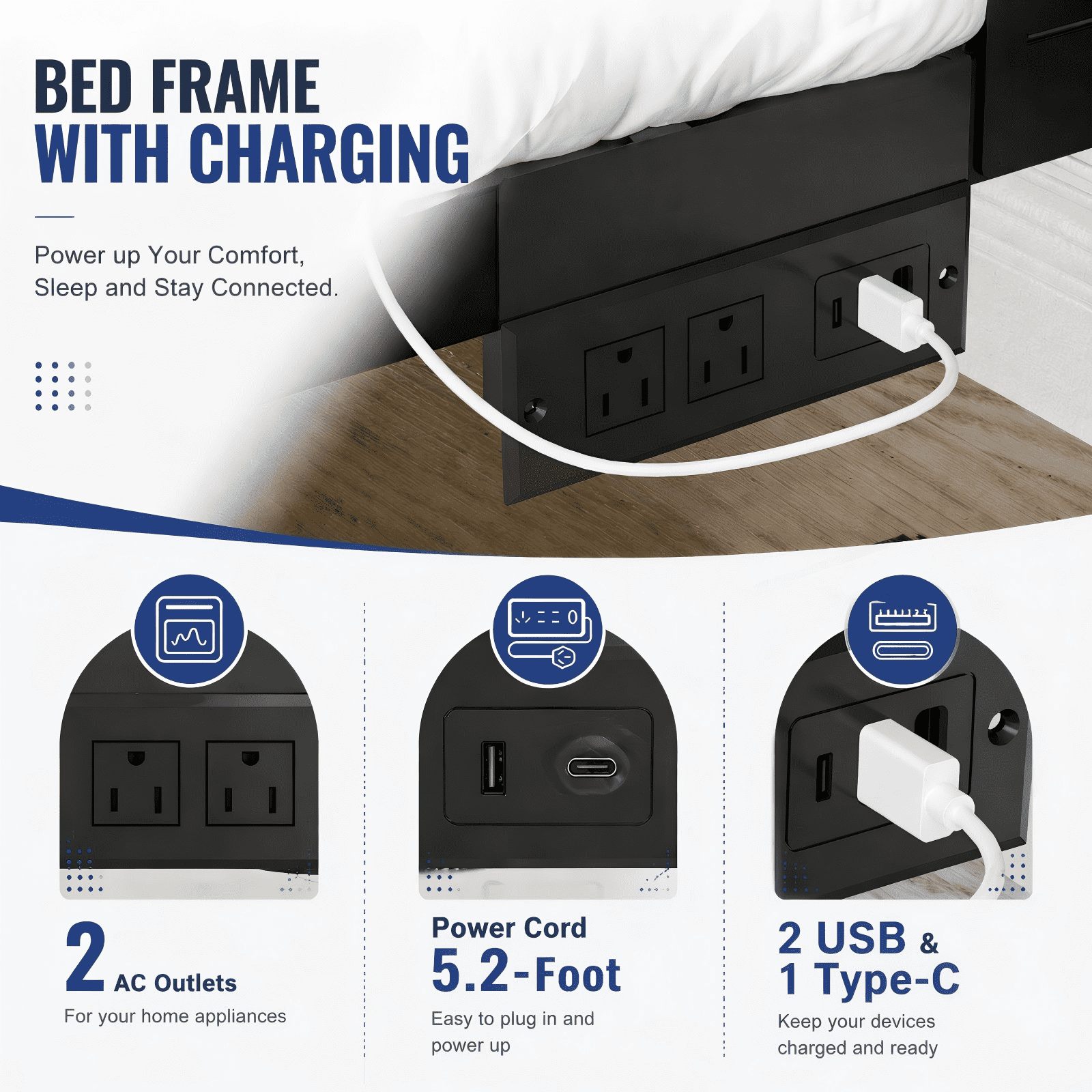 Zimtown Twin Size Platform Bed Frame, Heavy Metal Bed Frame with Wooden LED Headboard, 12" Under-Bed Storage, Black