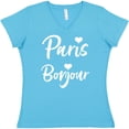 thumbnail image 3 of Inktastic Paris Bonjour with Hearts in White Text Women's V-Neck T-Shirt, 3 of 5