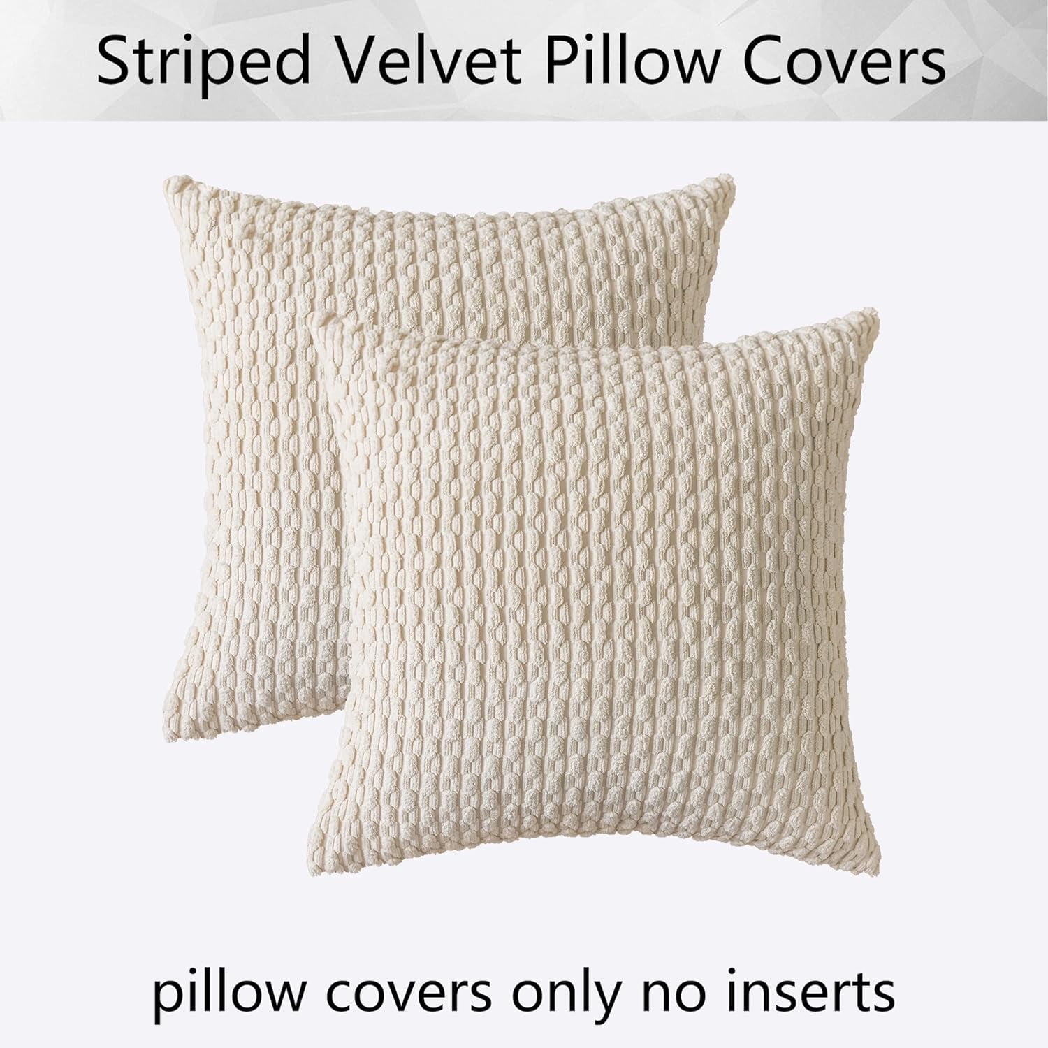 Holzlrgus Pillow Covers Decorative Set of 2 Striped Corduroy Plush Velvet Pillowcases Cushion Cover for Couch, 16x16 inch, Cream