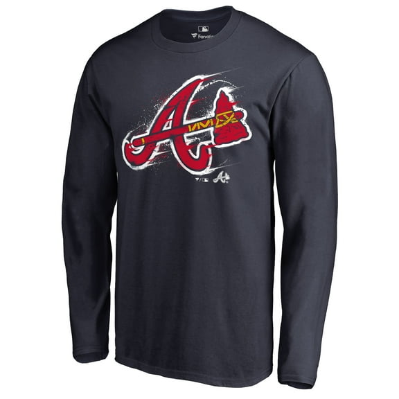 Men's Navy Atlanta Braves Splatter Logo Long Sleeve T-Shirt
