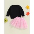 thumbnail image 6 of Aojekbee Girls Autumn 2 Piece Outfits Long Sleeve Letter Embroidery Pullover Solid Color Tulle Skirt Set, 6 of 10