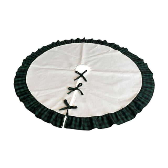 KLKCMS Christmas Tree Skirt Christmas Decoration Ruffled Round Base Cover for Tree Base Black Green 122cm