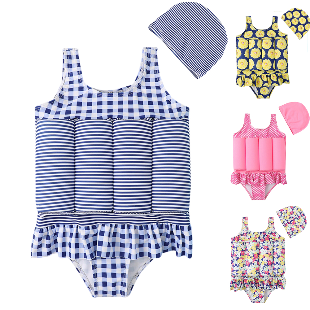 GYRATEDREAM Girl One Piece Swimsuit Swim Cap 26Y Buoyancy Toddler Kids