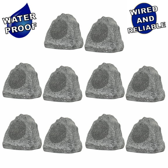 Theater Solutions 10R6G Outdoor Granite 6.5" Rock 10 Speaker Set for Deck Pool Spa Yard Garden