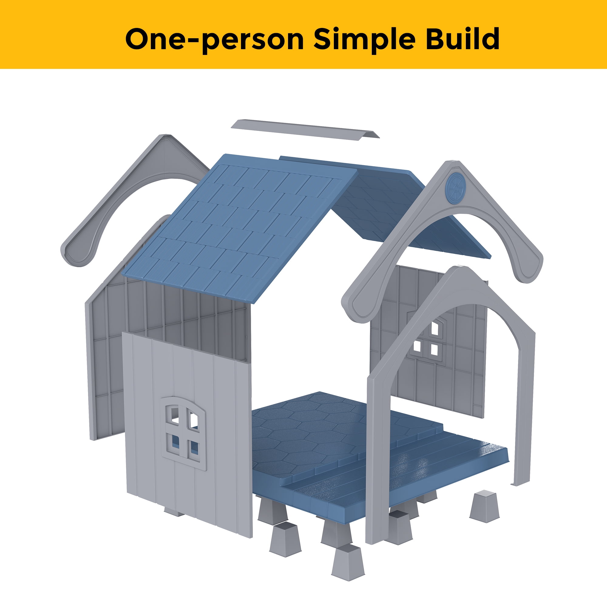 COZIWOW Large Weatherproof Elevated Plastic Dog House Pet Kennel Indoor Outdoor Cat House with Open Front