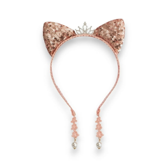 Sequin Cat Ears Headband with Pearl Earring Pendants for Girls - 1 Pack - Summer Crystal