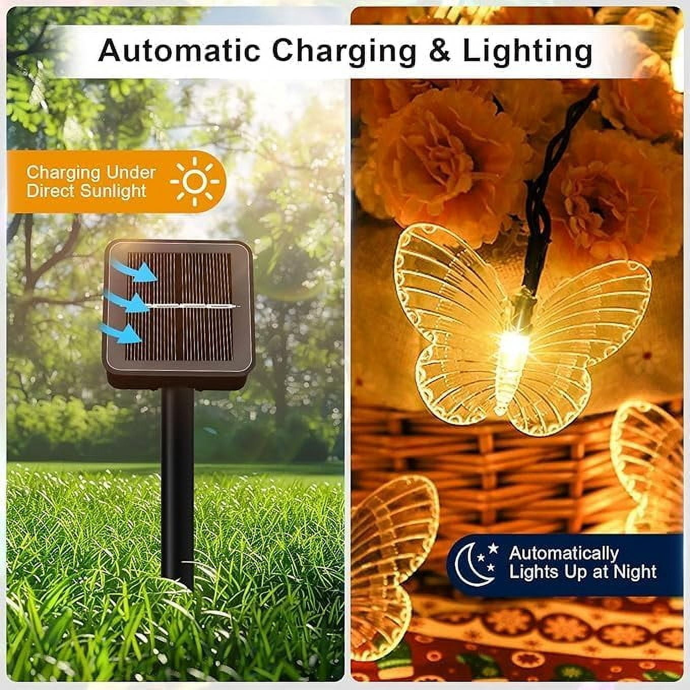 Huiyi LED Butterfly String Lights, 12m 100LED Outdoor Solar Powered String Light 8Mode Indoor for Lighting for Lawn Patio Wedding Party Decor
