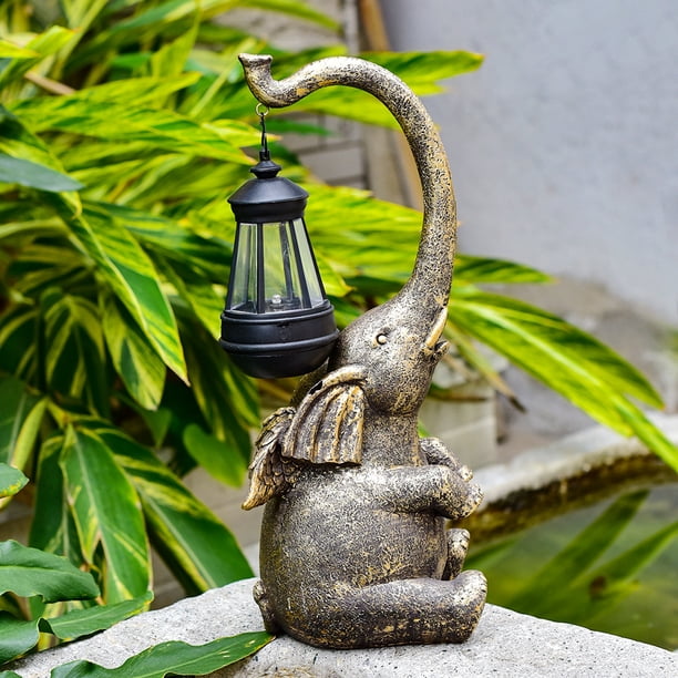 Estatuilla De Elefante Con Luz Solar Para Jardín - Decoración Exterior Miniatura, Elefante Leyendo Libro, Para Patio, Porche, Regalo