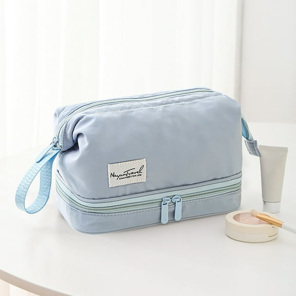 Latrodar Translucent Cosmetic Bag, Cosmetic Bag Set Frosted Translucent With Zipper Handle Portable Travel Bag, Hangable And Handy Cosmetic Bag Blue Decorati