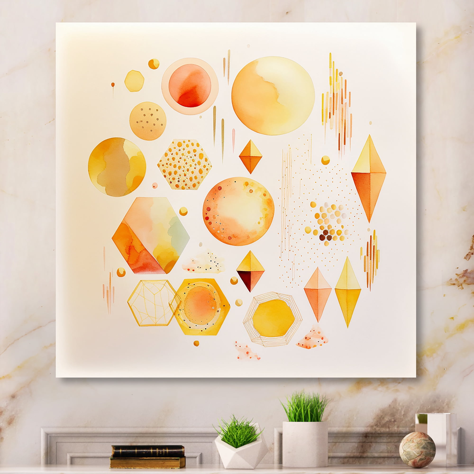 Designart Yellow Multi Shape Abstract III Canvas Wall Art