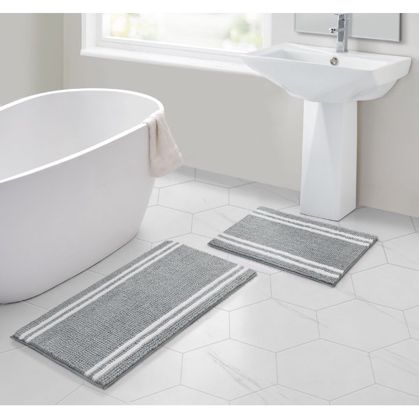 VCNY Home Hotel Stripe Noodle 2Piece Bath Rug Set, Grey/White