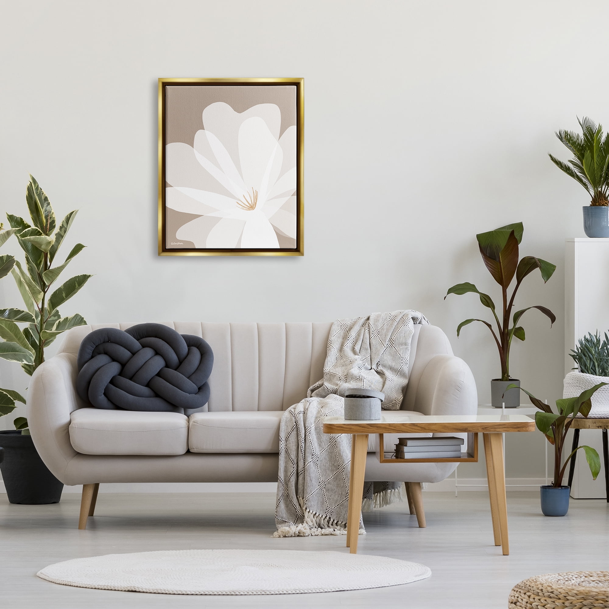 Stupell Industries Beige & White Lily Botanical & Floral Painting Gold Floater Framed Canvas Art Print Wall Art, 25 x 31