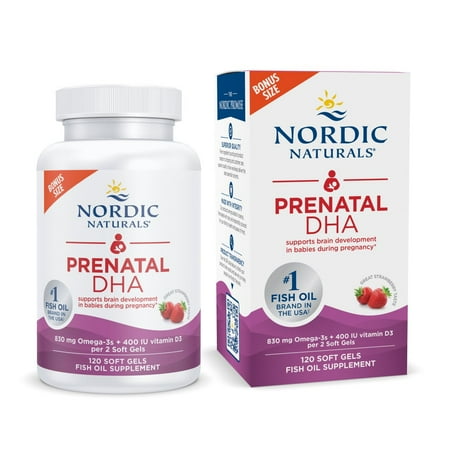 Nordic Naturals Prenatal DHA Softgels  Strawberry  830 mg  Non-GMO 120 Ct