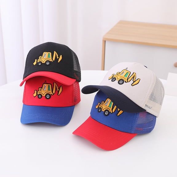 Ulanda Cute Embroidery Excavator Kids Baseball Cap Adjustable Cotton Washed Vintage Cowboy Hat for Boys Girls Age 2-8 (Red, One Size)