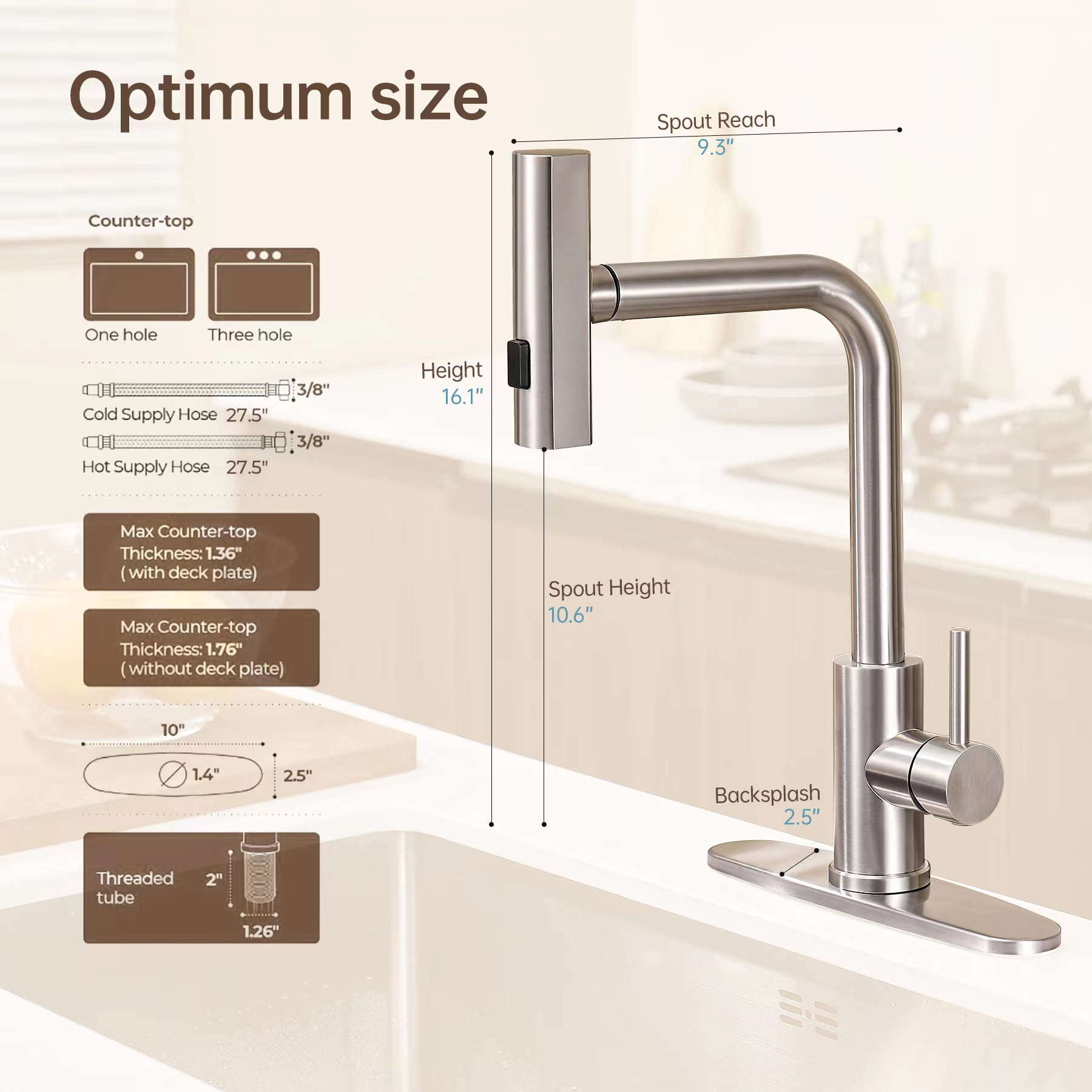 Kitchen Faucet with Pull Down Sprayer, Brushed Nickel Waterfall Single Hole Handle Stainless Steel Kitchen Sink Faucets,
