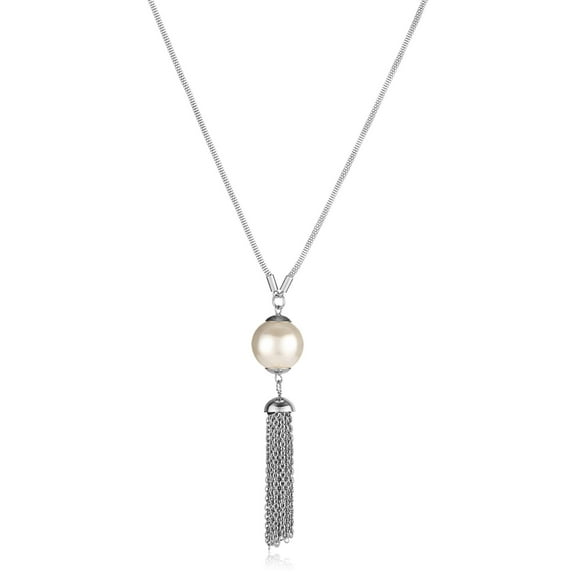 ELYA Women's Faux Pearl Stainless Steel Tassel Drop Necklace