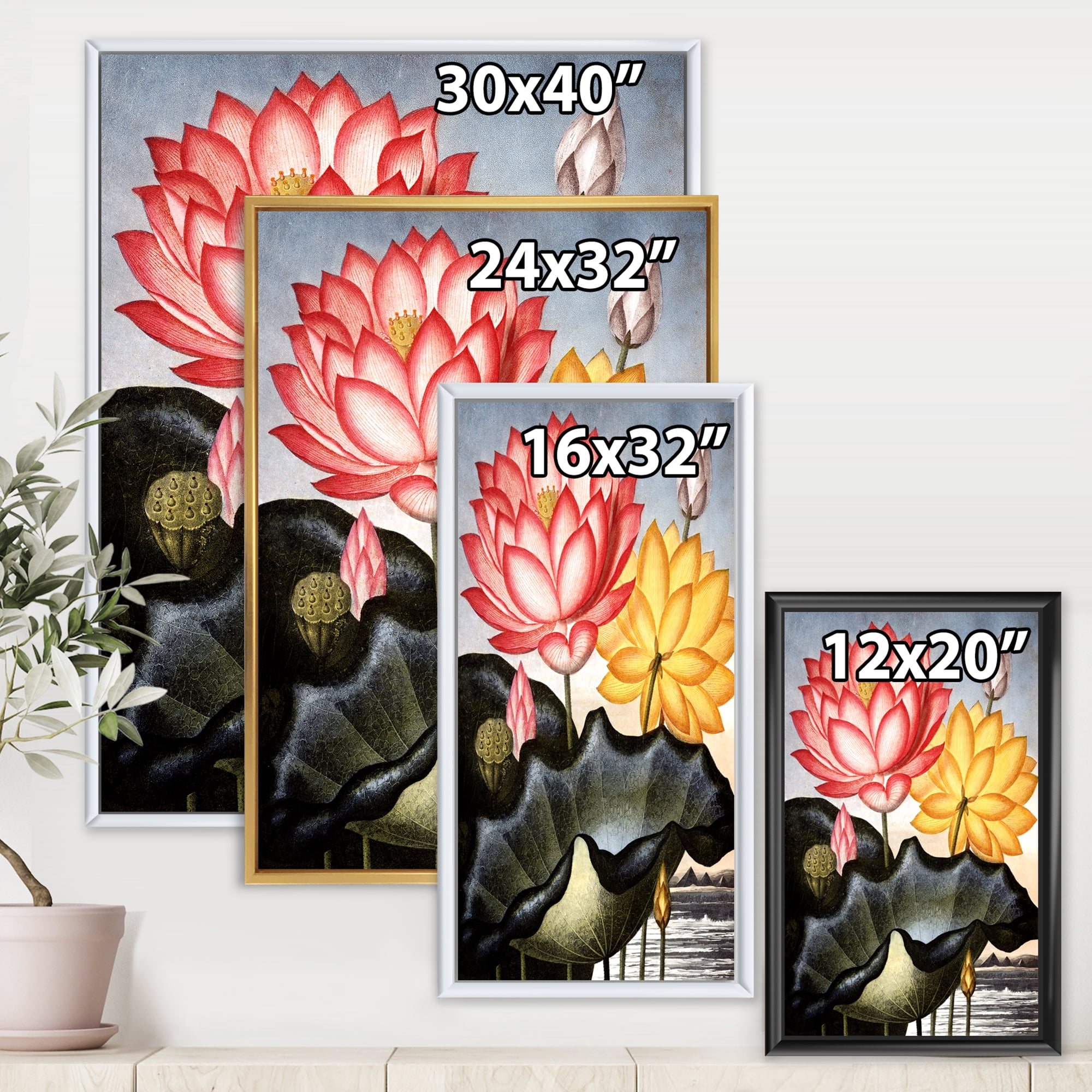 Designart 'Ancient Flowers II' Traditional Framed Canvas Wall Art Print