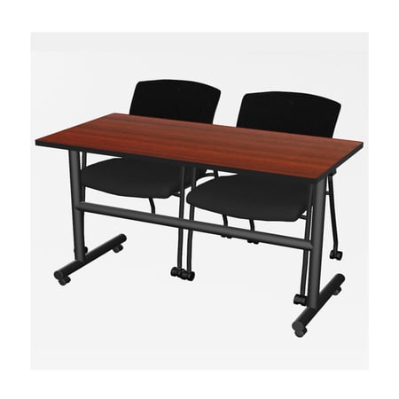 Regency Kobe 48 x 24 in. Flip-Top Training Nesting Table- Mahogany & 2 Knight Mesh Chairs