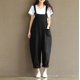 thumbnail image 1 of Pantalones casuales con tirantes de hombro cepillados en azul profundo de estilo retro artístico para mujer de talla grande, 1 of 5